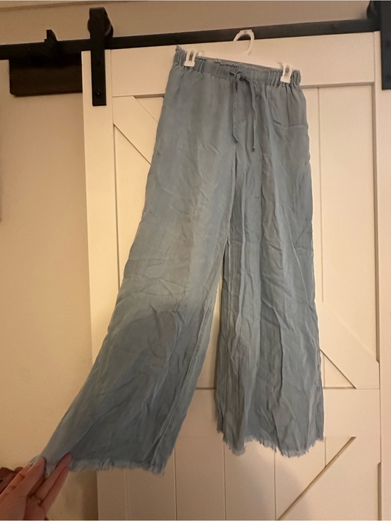 Goldie Lew Pants - Wide Leg Linen-Blend Pants in Light Blue